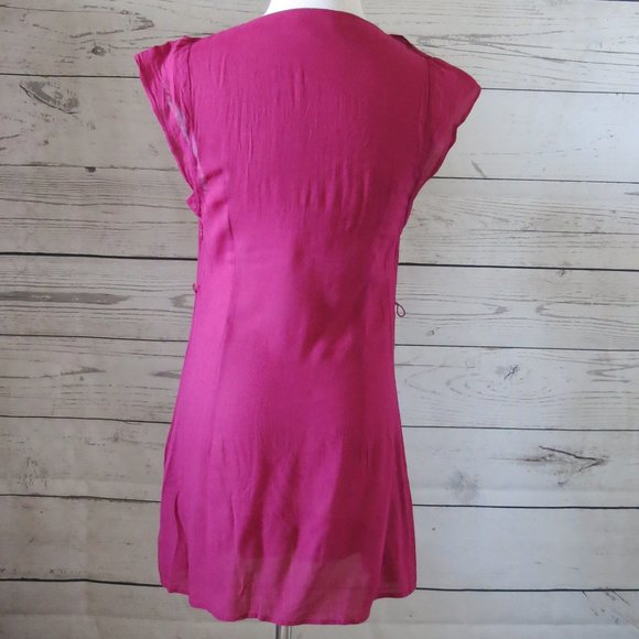 Odille Anthropologie Side Zip Cap Sleeve Ruched Ruffle Top Blouse - Size 2 - Picture 3 of 5